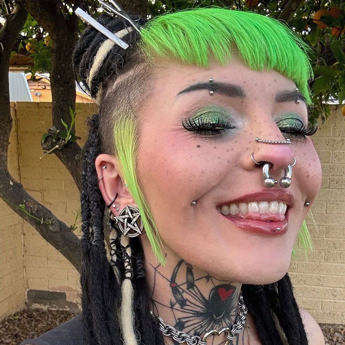 Pentagram Moon Stainless Steel Tunnels (Pair) - PSS92