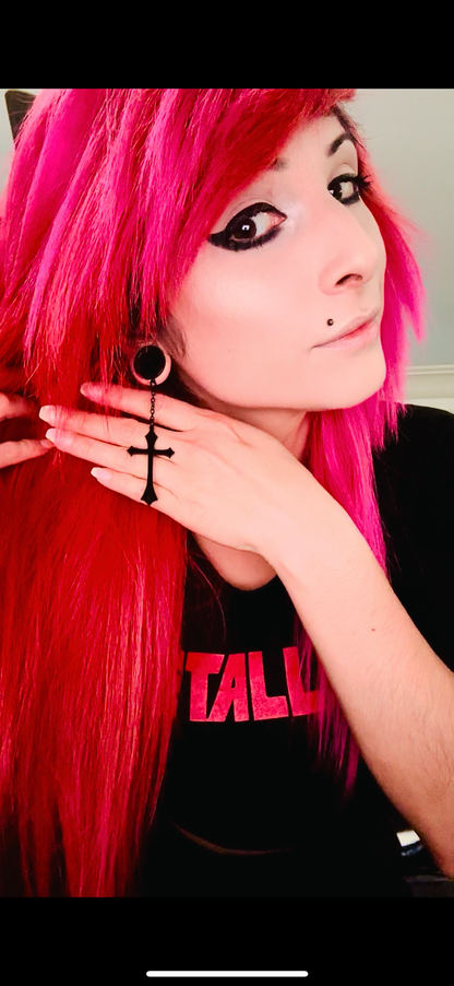 Black Cross Stainless Steel Danglers - Screw on Tunnel (Pair) - TF002