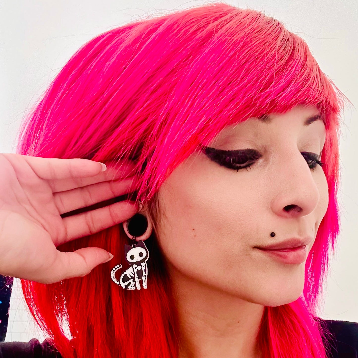 Skeleton Kitty Stainless Steel Danglers - (Pair) - TF098