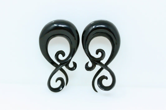 Black Twisting Stretch Horn Earrings (Pair) - B014