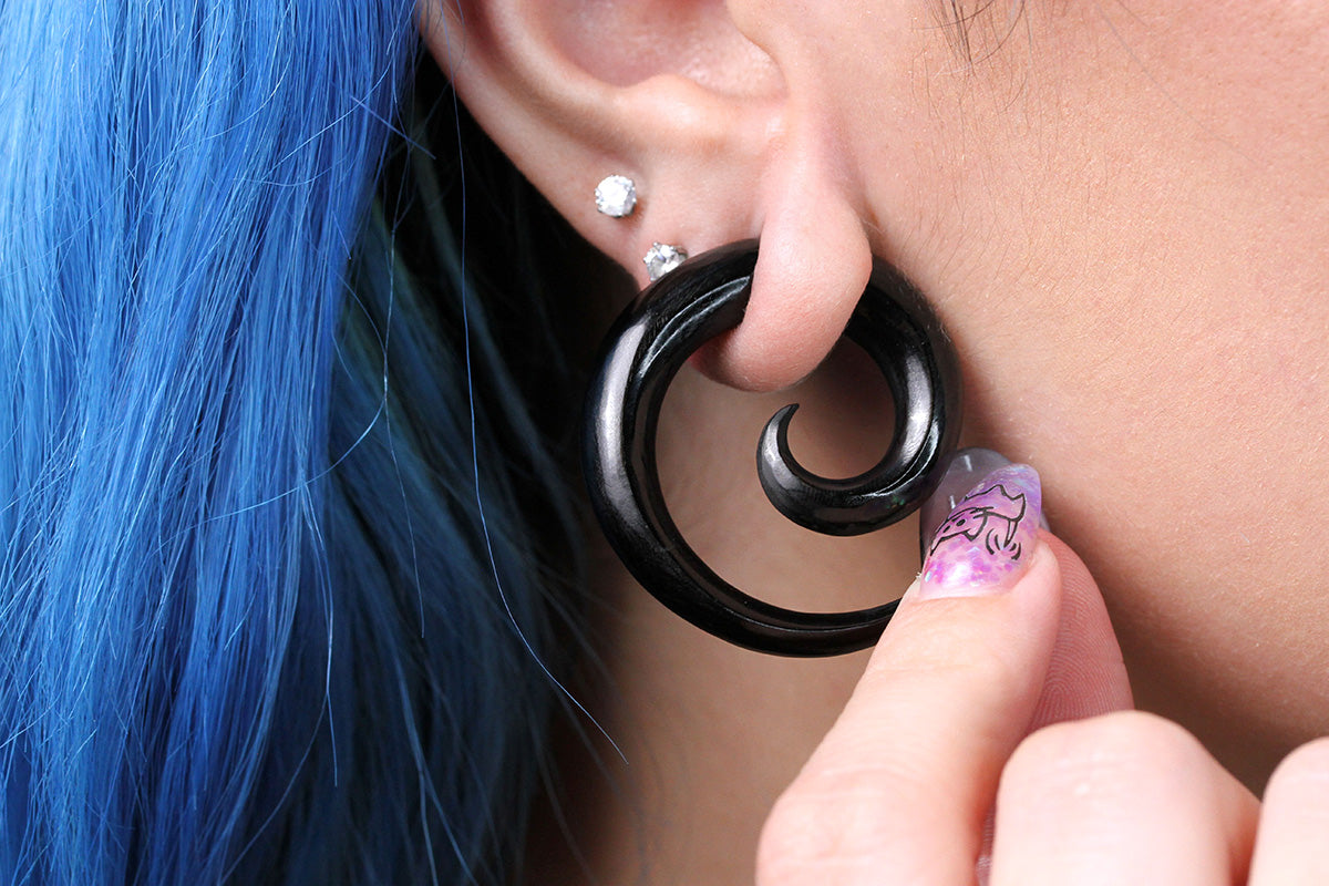 Horn Spirals for Stretched Ears - Hand Carved (Pair)