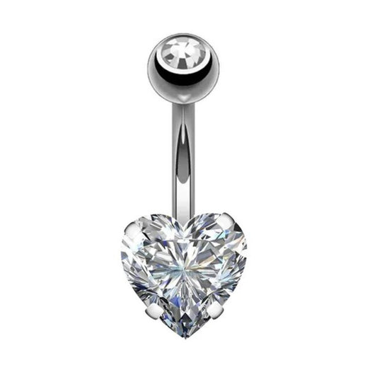 Clear Heart Gem Stainless Steel Belly Button Ring - BPA001