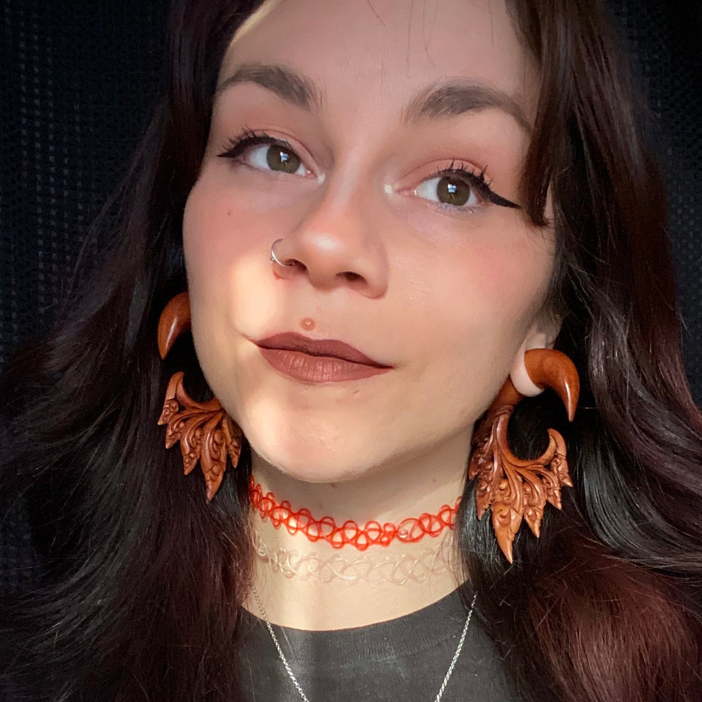 Mystic Leaves Wood Plugs - Carved Wood Plugs (Pair) - A062