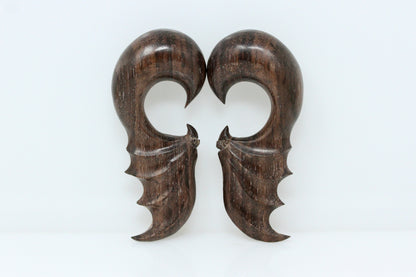 Bats Wings Hanging Plugs - Carved Wood Bat Wings - (Pair) - D045