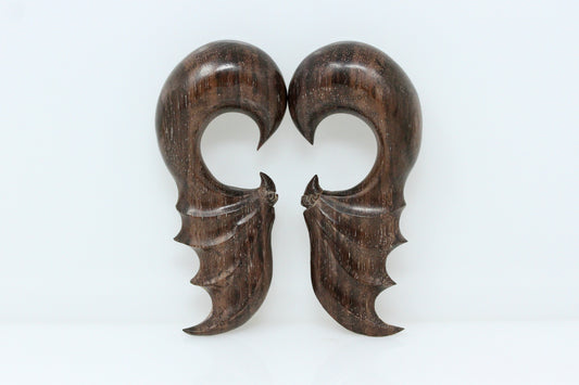 Bats Wings Hanging Plugs - Carved Wood Bat Wings - (Pair) - D045