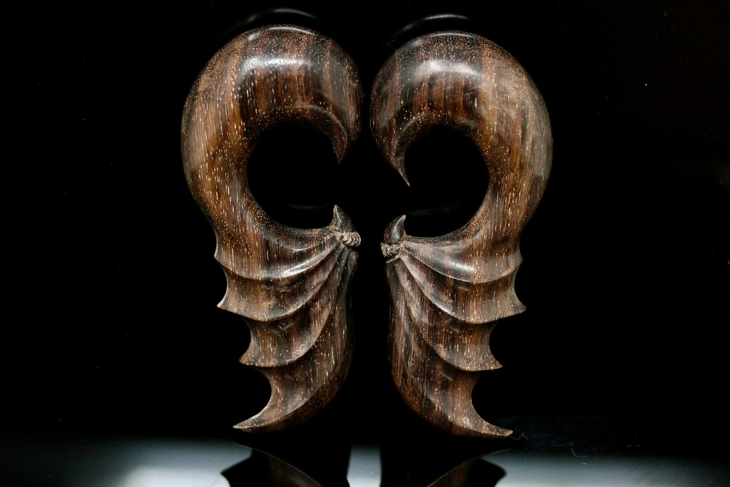 Bats Wings Hanging Plugs - Carved Wood Bat Wings - (Pair) - D045