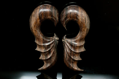 Bats Wings Hanging Plugs - Carved Wood Bat Wings - (Pair) - D045
