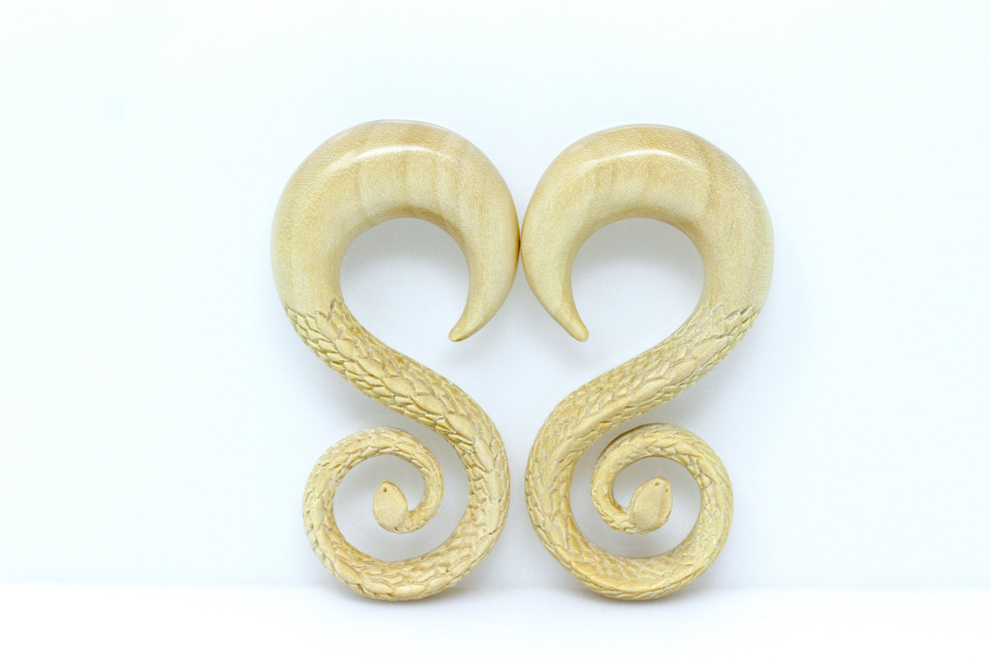 White Snake Stretch Plug Hangers - Wood Hangers (Pair) - E004
