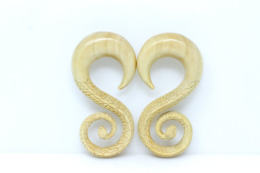White Snake Stretch Plug Hangers - Wood Hangers (Pair) - E004