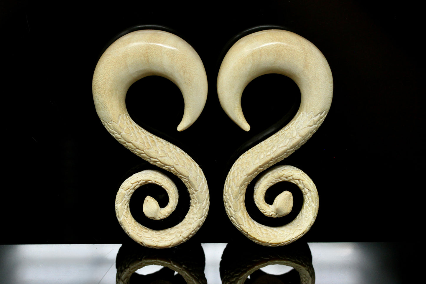 White Snake Stretch Plug Hangers - Wood Hangers (Pair) - E004