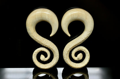 White Snake Stretch Plug Hangers - Wood Hangers (Pair) - E004