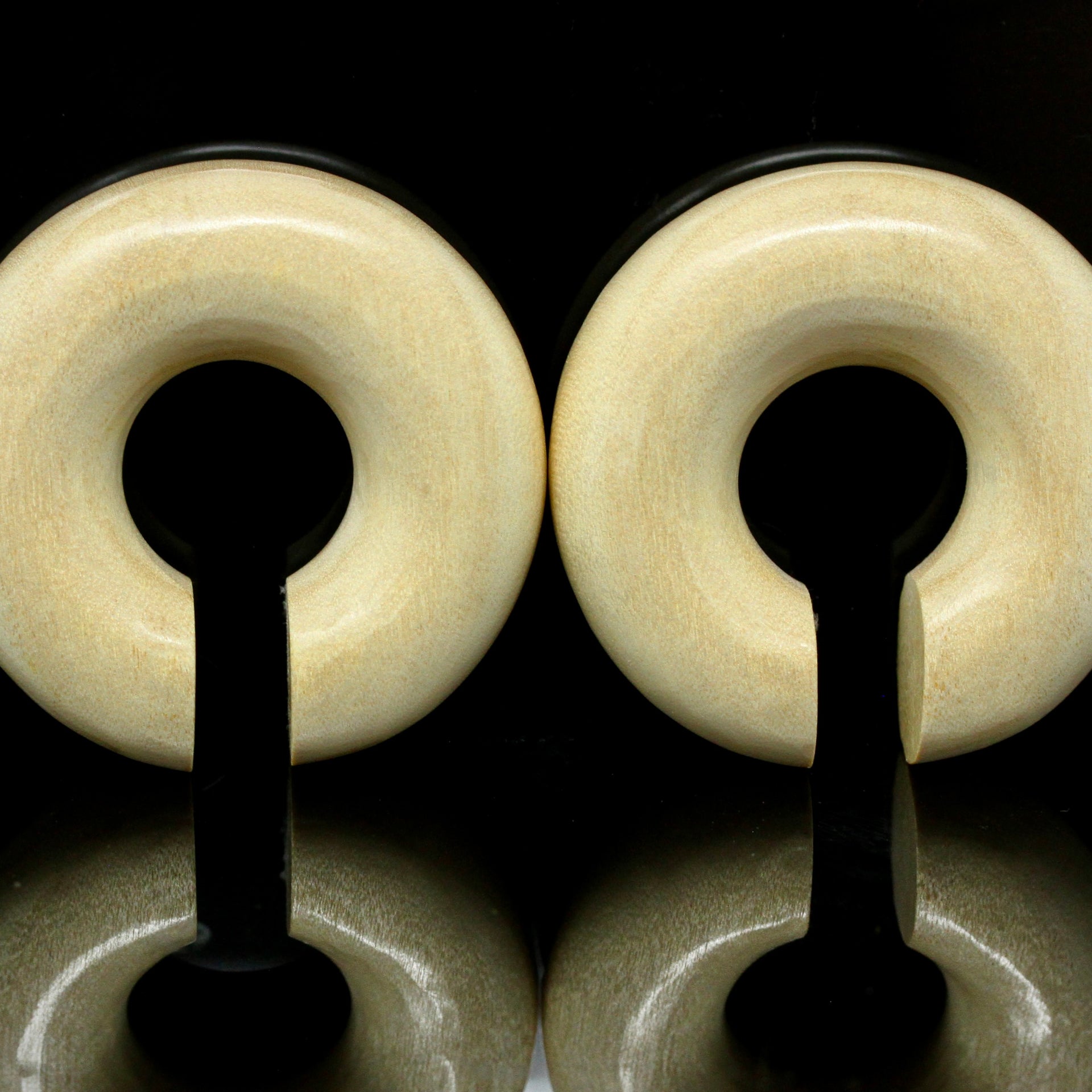 Wood Carved Ear Hoops (Pair) - E006