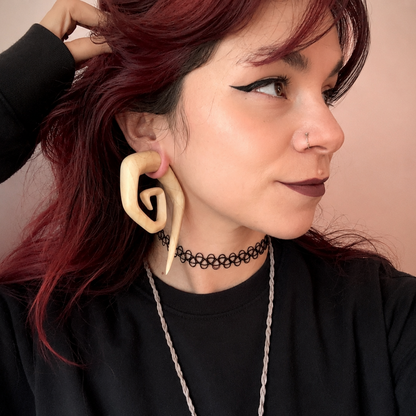 Carved Wood Stretched Ear Spirals (Pair) - E007