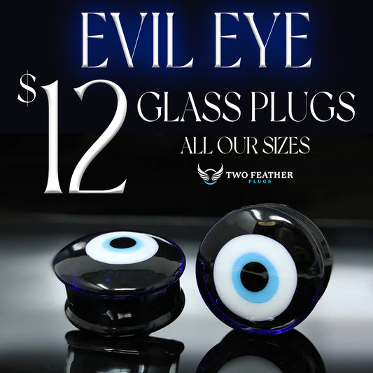 Evil Eye Glass Plugs (Pair) - G067