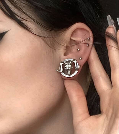Ram Skull Stainless Steel Tunnels - Screw on Tunnel (Pair) - PSS07