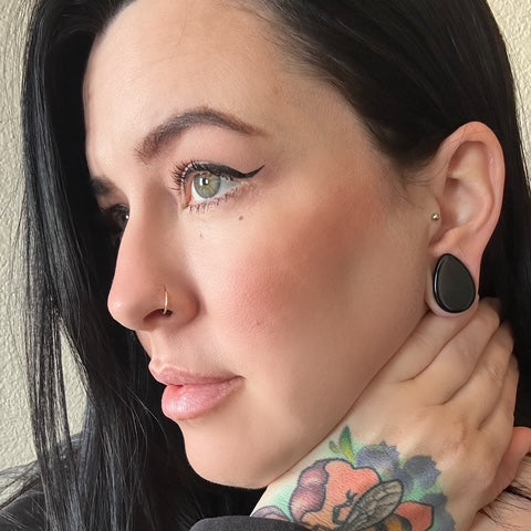 Obsidian Teardrop Plugs - Double Flared Obsidian Plugs (Pair) - PH117