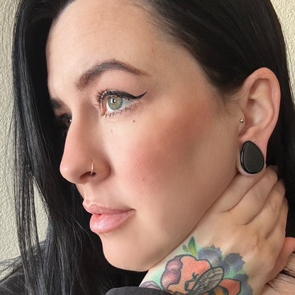 Obsidian Teardrop Plugs - Double Flared Obsidian Plugs (Pair) - PH117