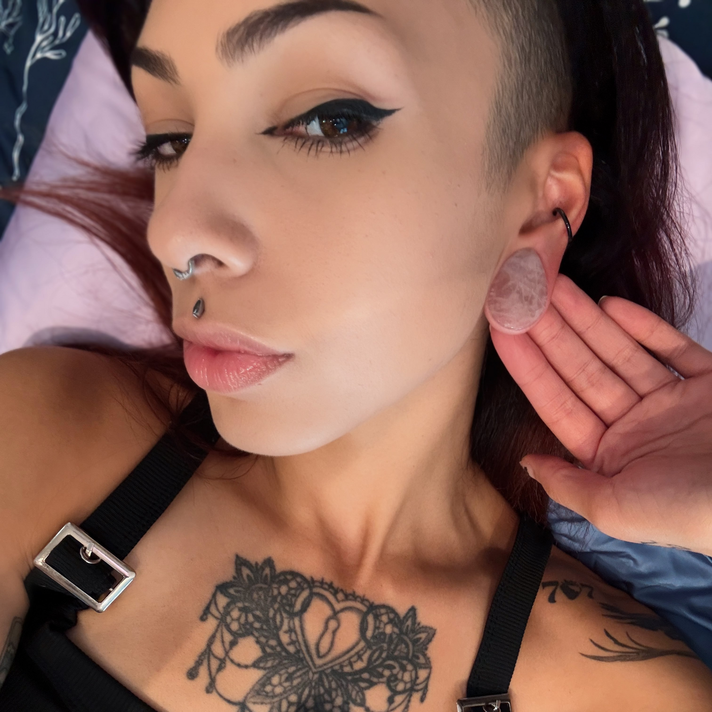 Rose Quartz Teardrop Plugs - Double Flared Stone Plugs (Pair) - PH115