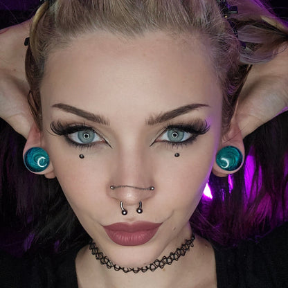 Blue Cyclone Glass Plugs for stretched ears (Pair) - G027