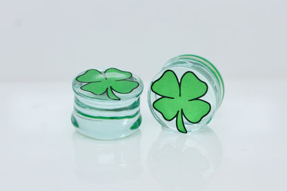 Four Leaf Clover Glass Plugs (Pair) - G035