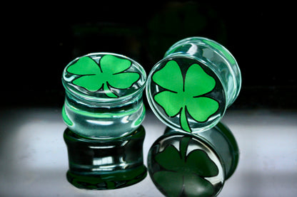 Four Leaf Clover Glass Plugs (Pair) - G035