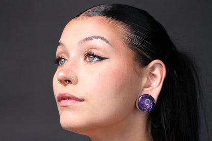 Purple Cyclone Glass Plugs (Pair) - G073