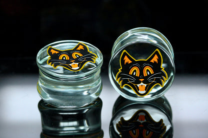 Vintage Spooky Cat Glass Plugs (Pair) - G077