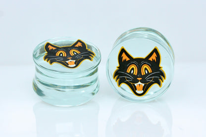 Vintage Spooky Cat Glass Plugs (Pair) - G077