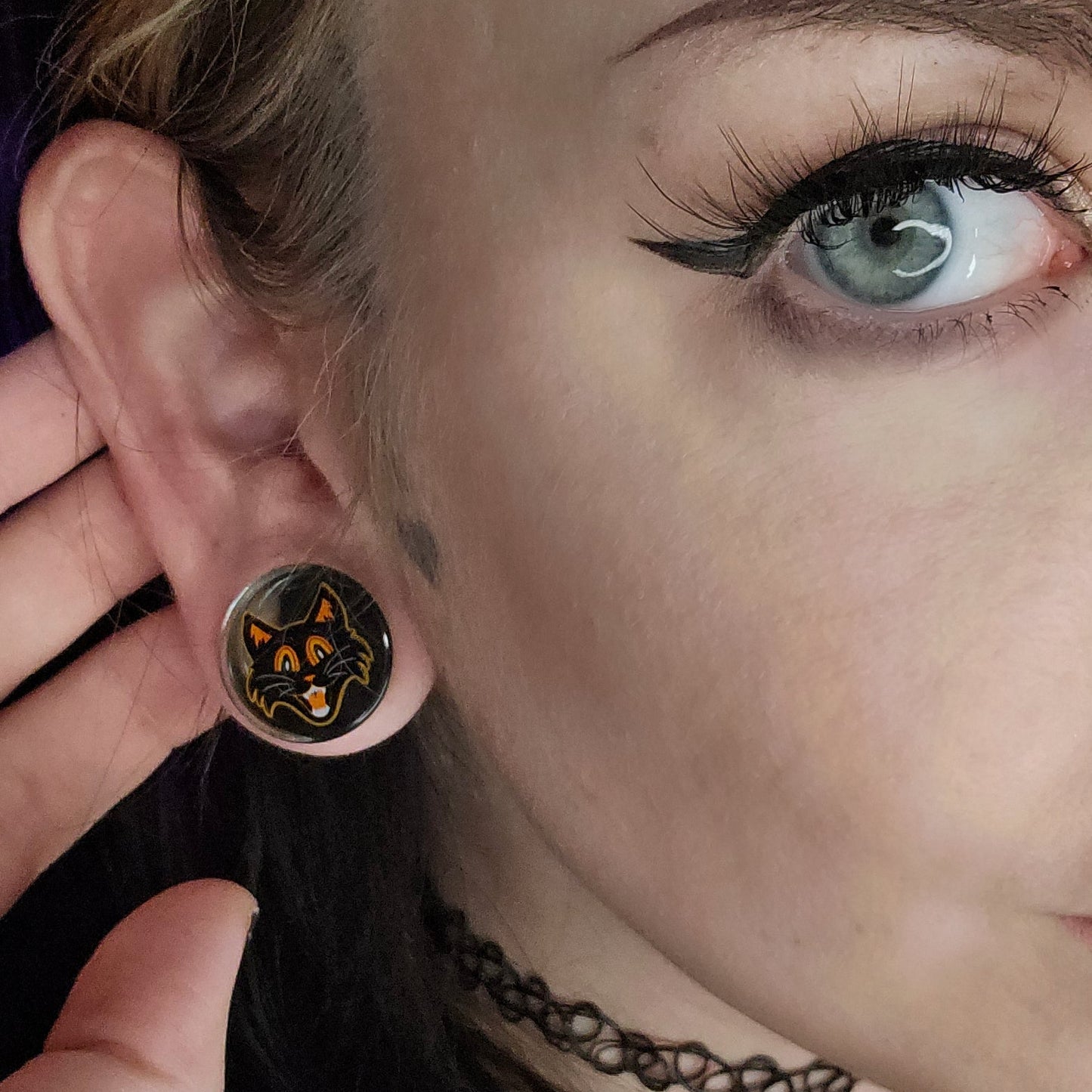 Vintage Spooky Cat Glass Plugs (Pair) - G077