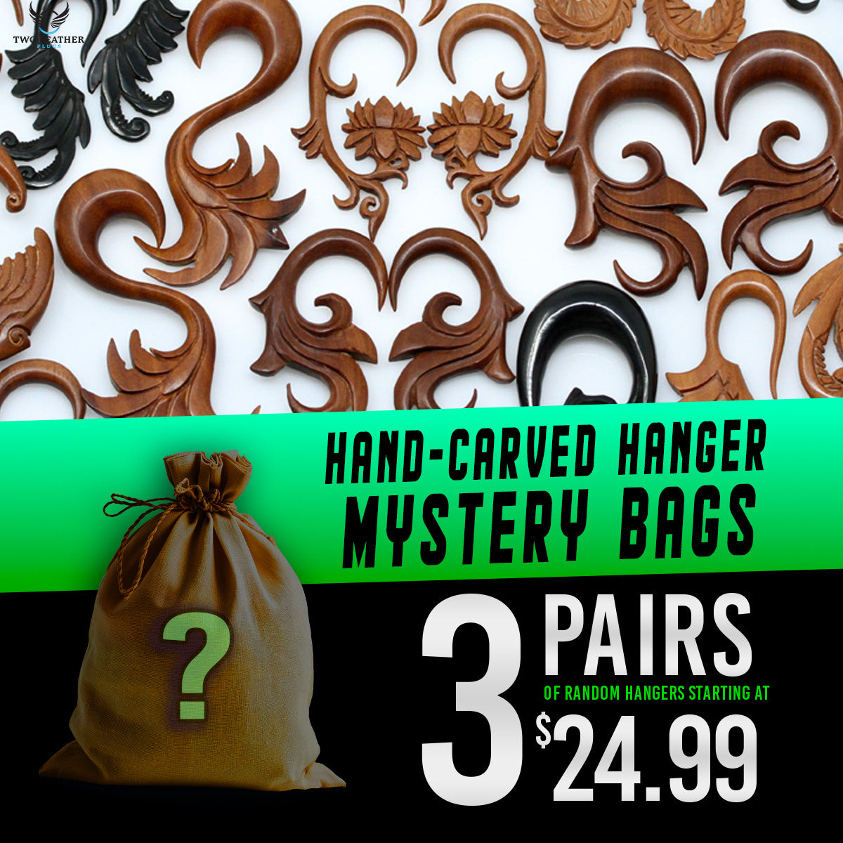 Hand-Carved Hanger Mystery Bag - 3 Pairs of Random Hangers - GBHANGERS