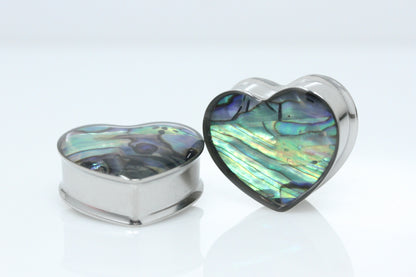 Abalone Shell Heart Plugs - (Pair) - PSS225