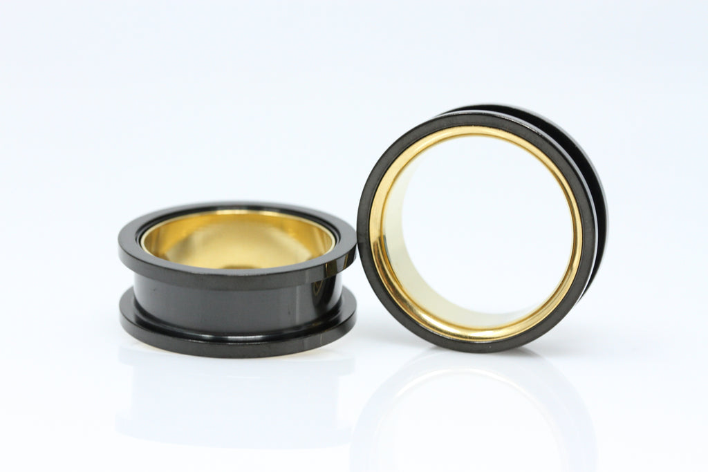 Stainless Steel Black on Gold Tunnels - PSS164