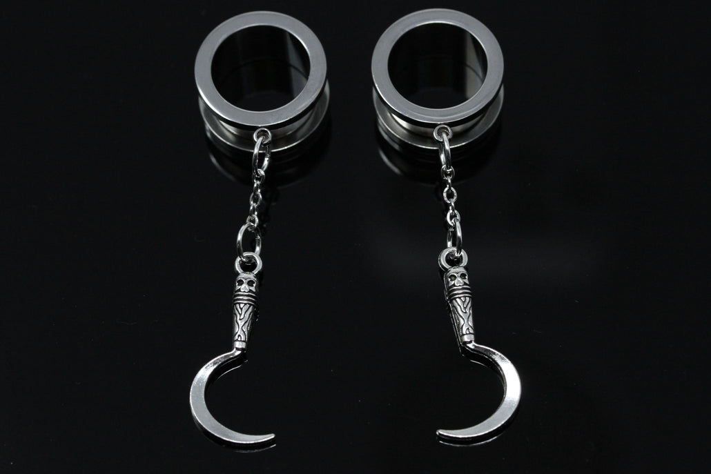 Sickle Danglers - Stainless Steel Screw on Tunnel (Pair) - TF100