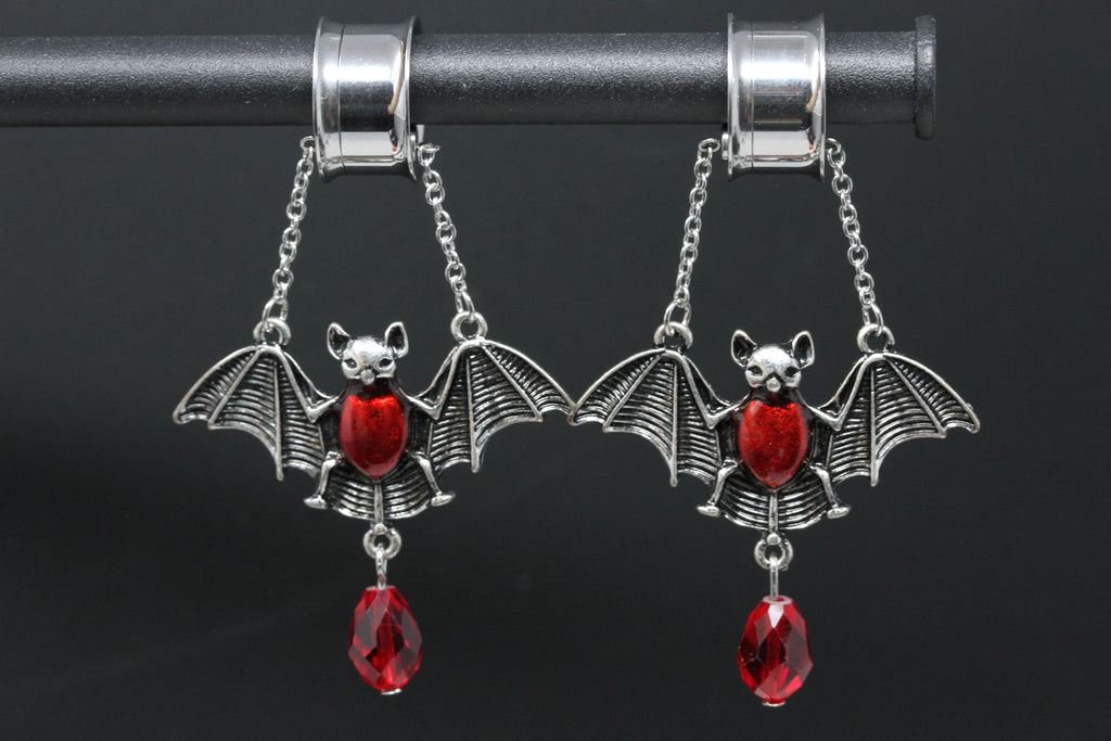 Blood Bat Magnetic Danglers - Screw on Plugs (Pair) - PSS157