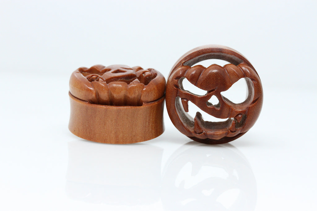 Gnarly Pumpkin Plugs - Wooden Pumpkin Plugs (Pair) - PA157