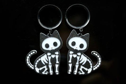 Skeleton Kitty Stainless Steel Danglers - (Pair) - TF098