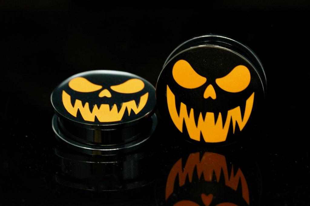 Dark Halloween Pumpkin Stainless Steel Plugs (Pair) - PSS179