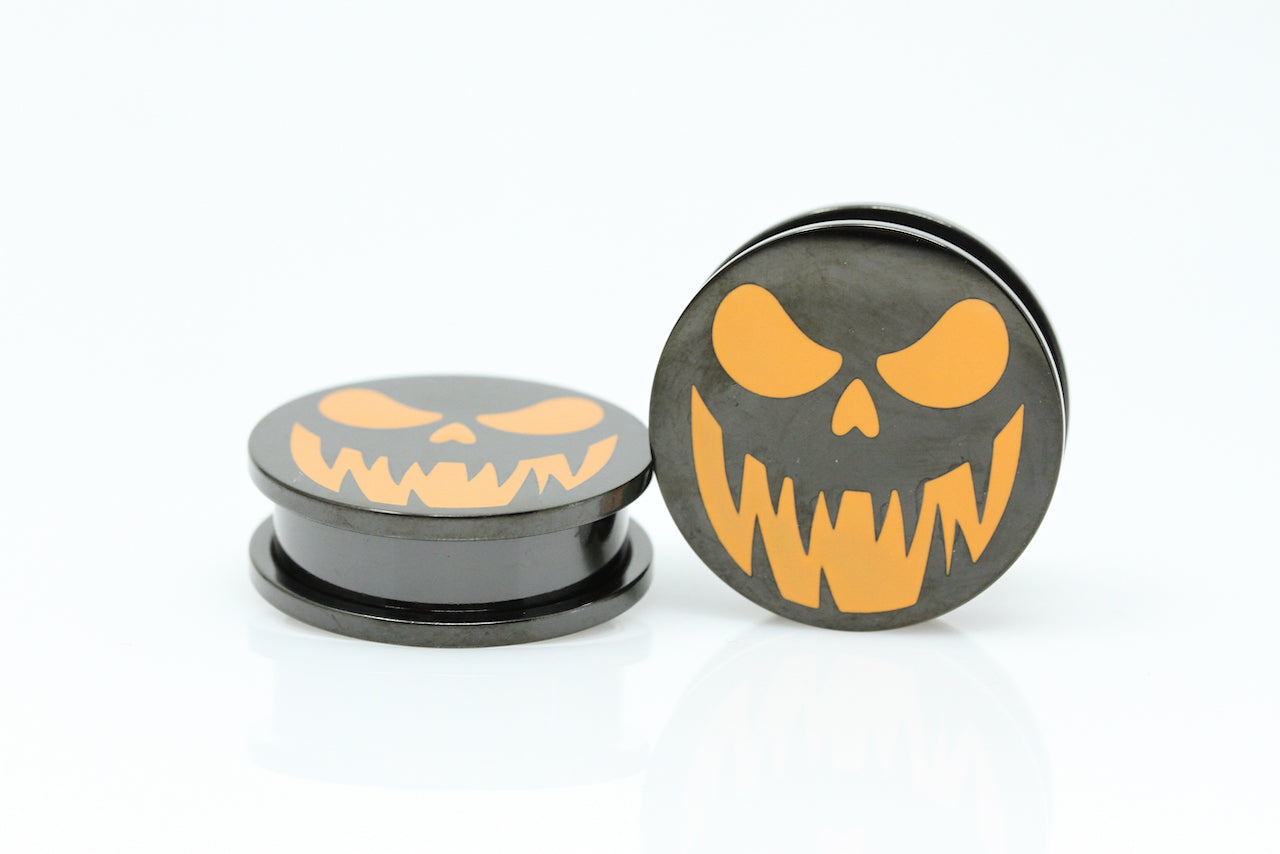 Dark Halloween Pumpkin Stainless Steel Plugs (Pair) - PSS179