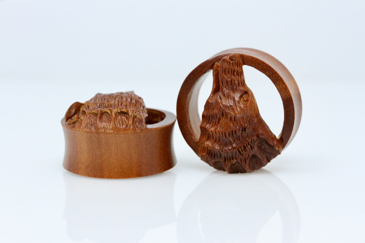 Direwolf Wooden Plugs - Hand Carved - (Pair) - PA89
