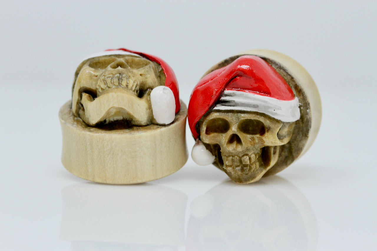 santa skull wood plugs
