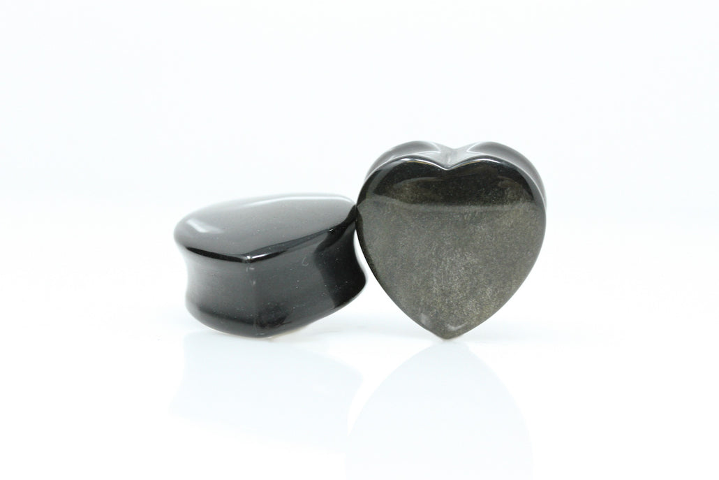 Gold Obsidian Heart Shaped Plugs (Pair) - PH63