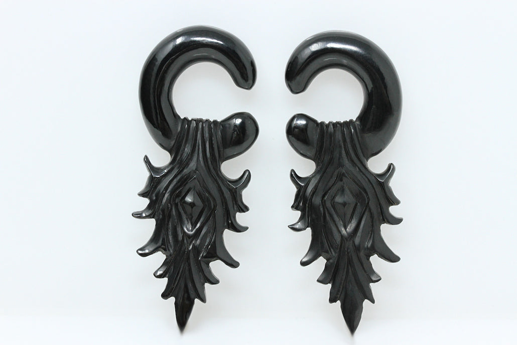 Horn Stretched Plugs - Black Hangers made from Horn (Pair) - B033
