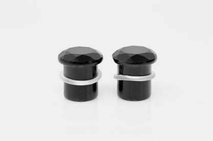 Black Faceted Cut Single Flare Plugs (Pair) - PH168