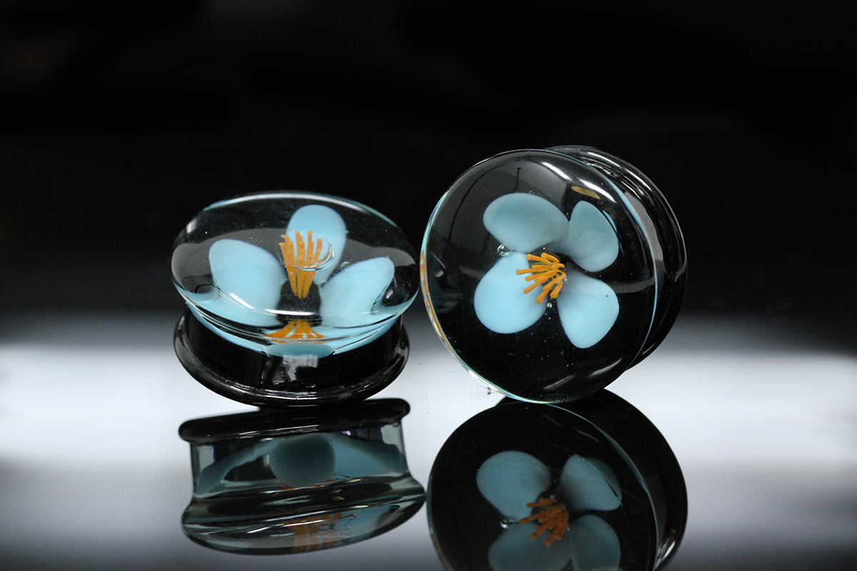 glass flower plugs blue