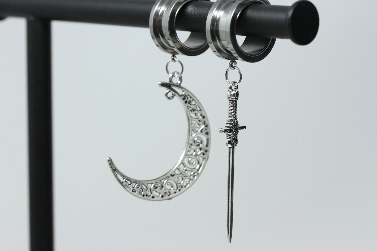Moon and Sword Danglers - Screw on Tunnel (Pair) - TF069