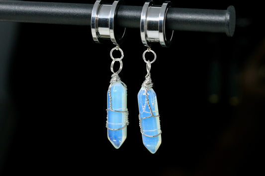 Opalite Wand Stainless Steel Danglers - Screw on Tunnel (Pair) - TF009