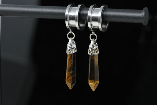 Tigers Eye Wand Stainless Steel Danglers - Screw on Tunnel (Pair) - TF034