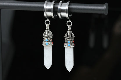 Quartz Chakra Wand Danglers - Screw on Tunnel (Pair) - TF046