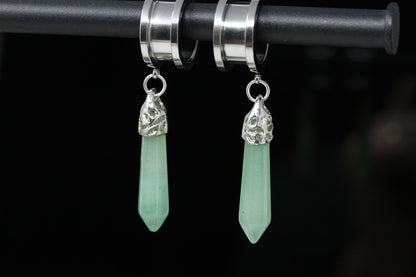 Green Aventurine Wand Danglers - Screw on Tunnel (Pair) - TF049