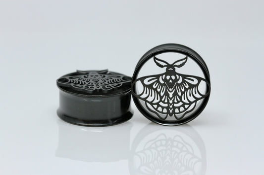 Black Moth Stainless Steel Tunnels (Pair) - PSS192